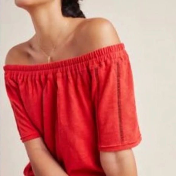 Anthropologie Tops - Anthropologie Saturday Sunday Felicia Red Off the Shoulder Top Blouse